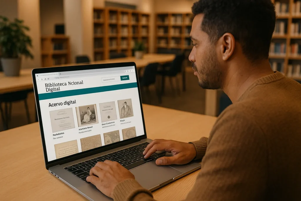 Pessoa acessando Biblioteca Nacional Digital pelo computador