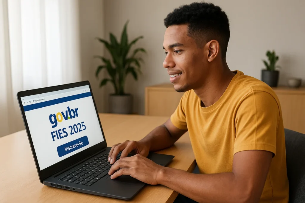 Jovem se inscrevendo no FIES 2025 pelo portal Gov.br
