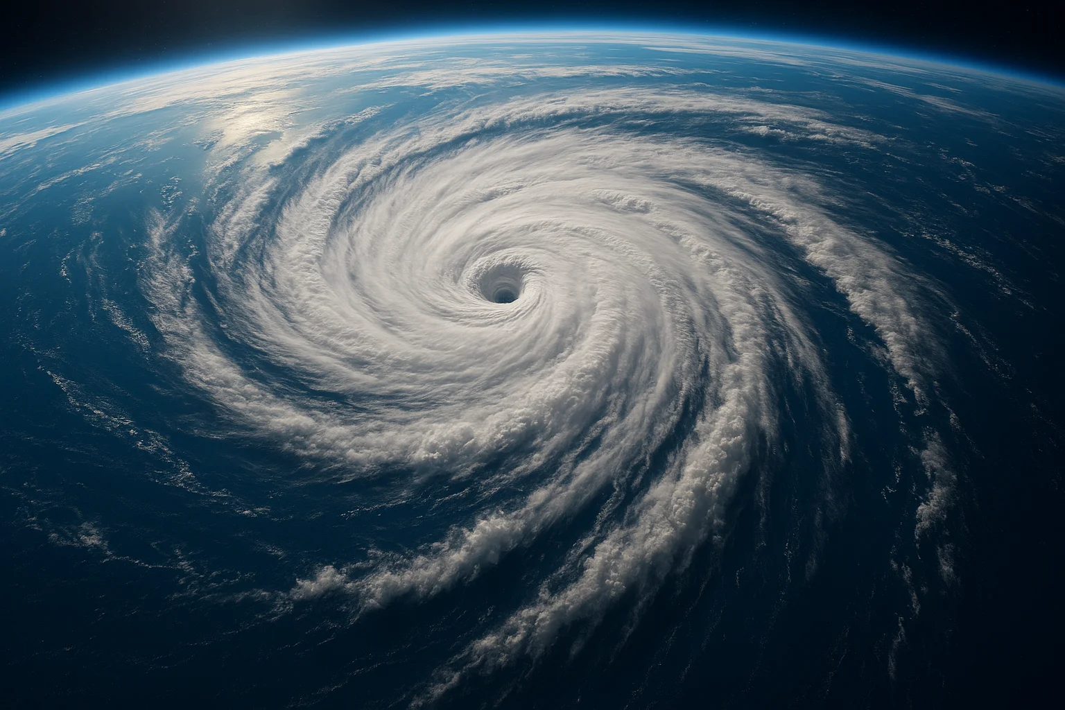 Ciclone tropical visto do espaço mostrando formação espiral