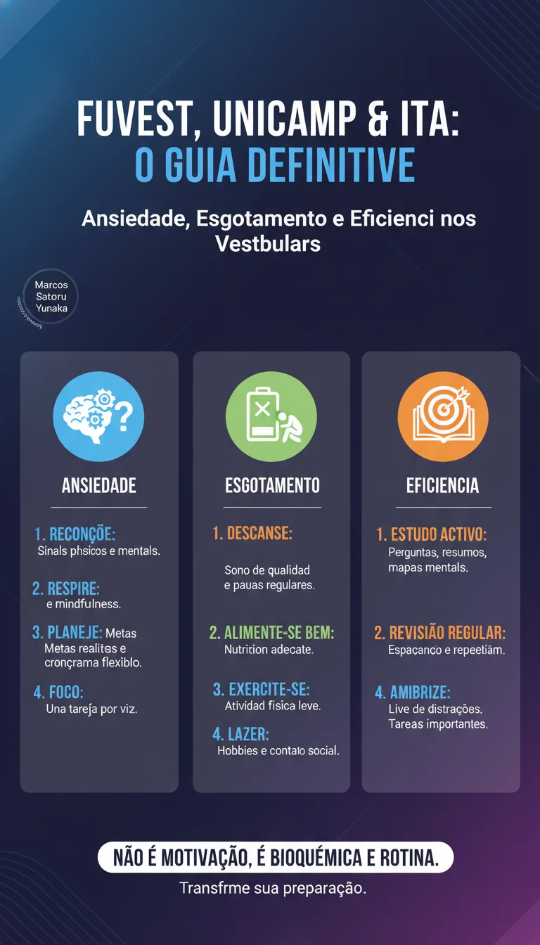 Fuvest, Unicamp e ITA: Como Lidar com a Ansiedade, Evitar o Esgotamento e Ter Mais Eficiência (O Guia Definitivo) - Infográfico