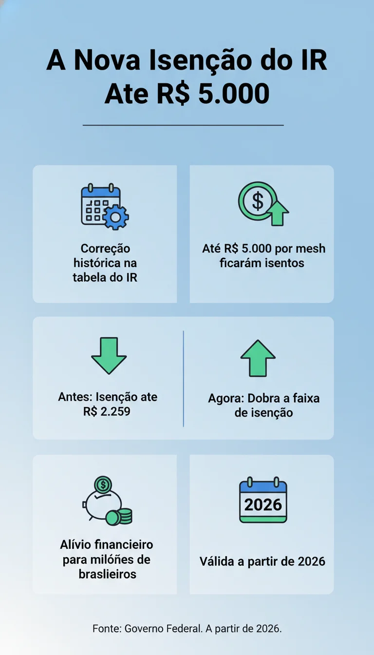 A Nova Isenção do IR Até R$ 5.000: A Mudança Que Reescreve o Orçamento das Famílias Brasileiras - Infográfico