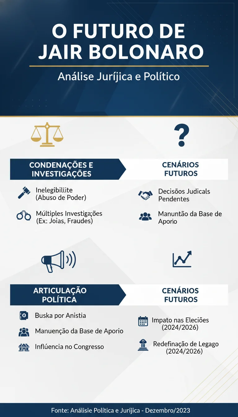 O Futuro Jurídico e Político de Jair Bolsonaro: Da Condenação à Articulação pela Anistia - Infográfico
