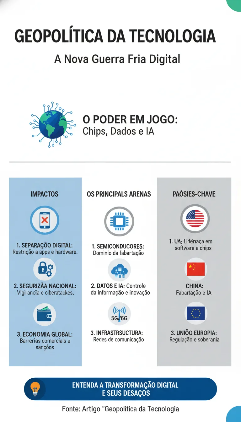Geopolítica da Tecnologia: Entenda a Nova Guerra Fria Digital e Seus Impactos - Infográfico