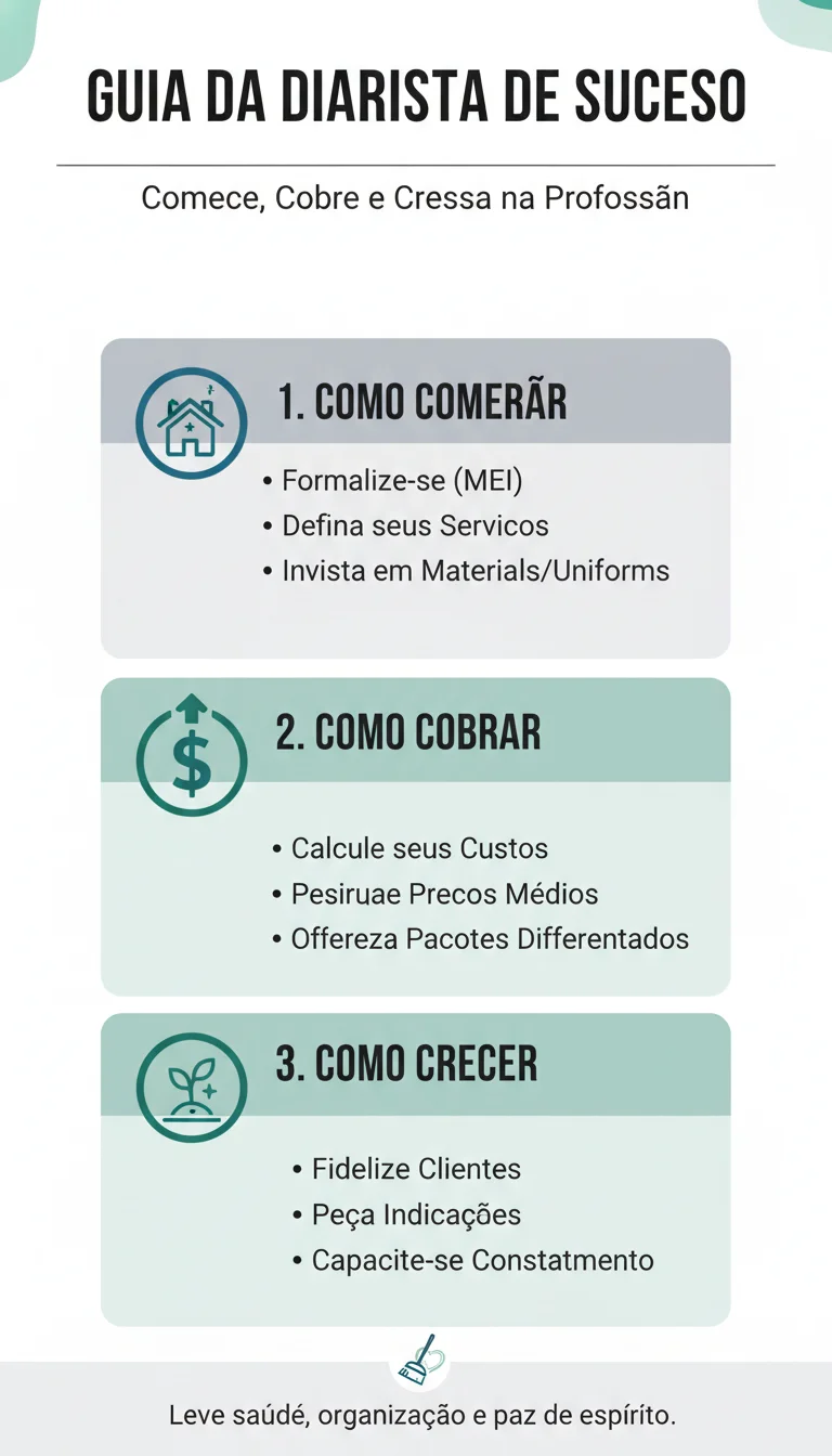 Guia Completo da Diarista de Sucesso: Como Começar, Cobrar e Crescer na Profissão - Infográfico