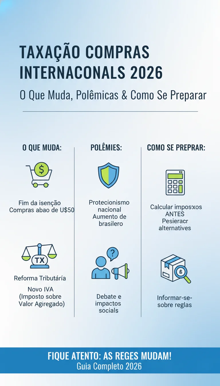 Taxação de Compras Internacionais em 2026: O Que Muda, Polêmicas e Como Se Preparar - Infográfico