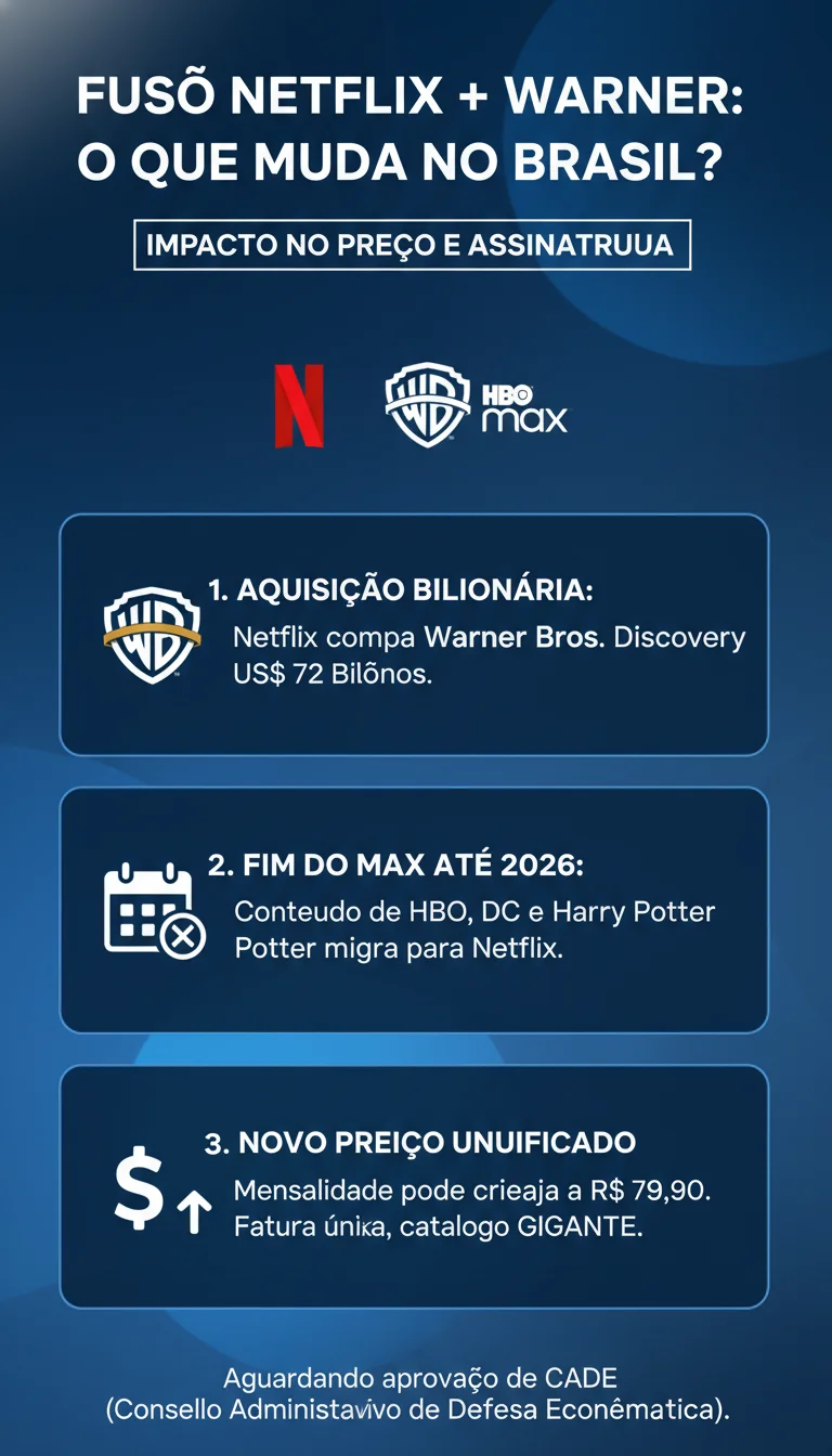 Netflix compra Warner (HBO): Impacto no preço e assinatura no Brasil - Infográfico