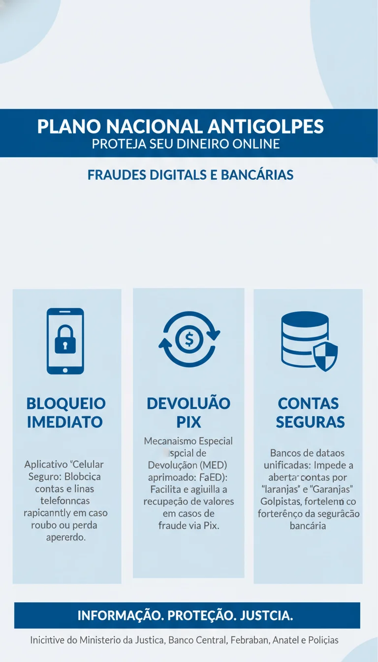 Plano Nacional Antigolpes: Como o Governo Vai Proteger SEU Dinheiro Online Contra Fraudes Digitais e Bancárias (Guia Completo) - Infográfico