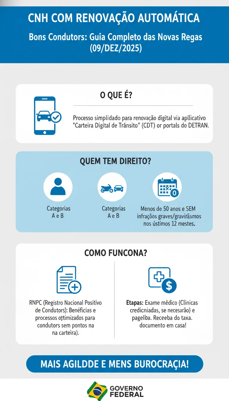 CNH com Renovação Automática para Bons Condutores: Guia Completo das Novas Regras do Governo - Infográfico