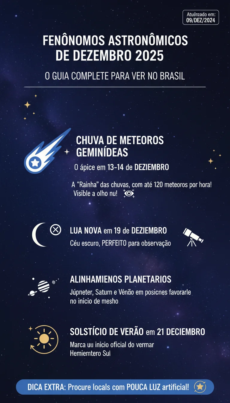 Fenômenos Astronômicos de Dezembro de 2025: O Guia COMPLETO para Ver e Entender no Brasil - Infográfico