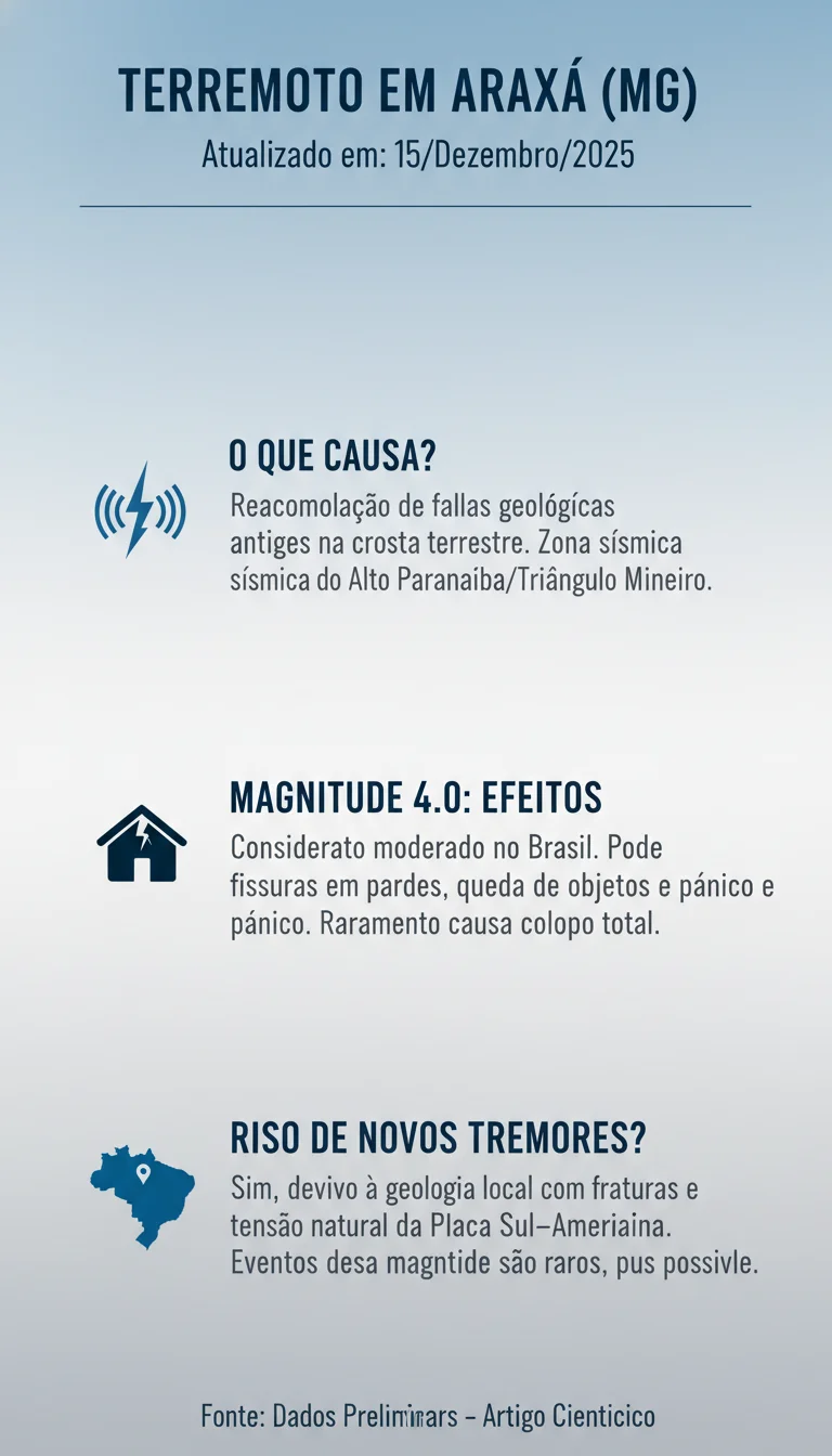 Terremoto em Araxá (MG): O Que Causa o Abalo de Magnitude 4 e Há Risco de Novos Tremores em Minas Gerais? - Infográfico