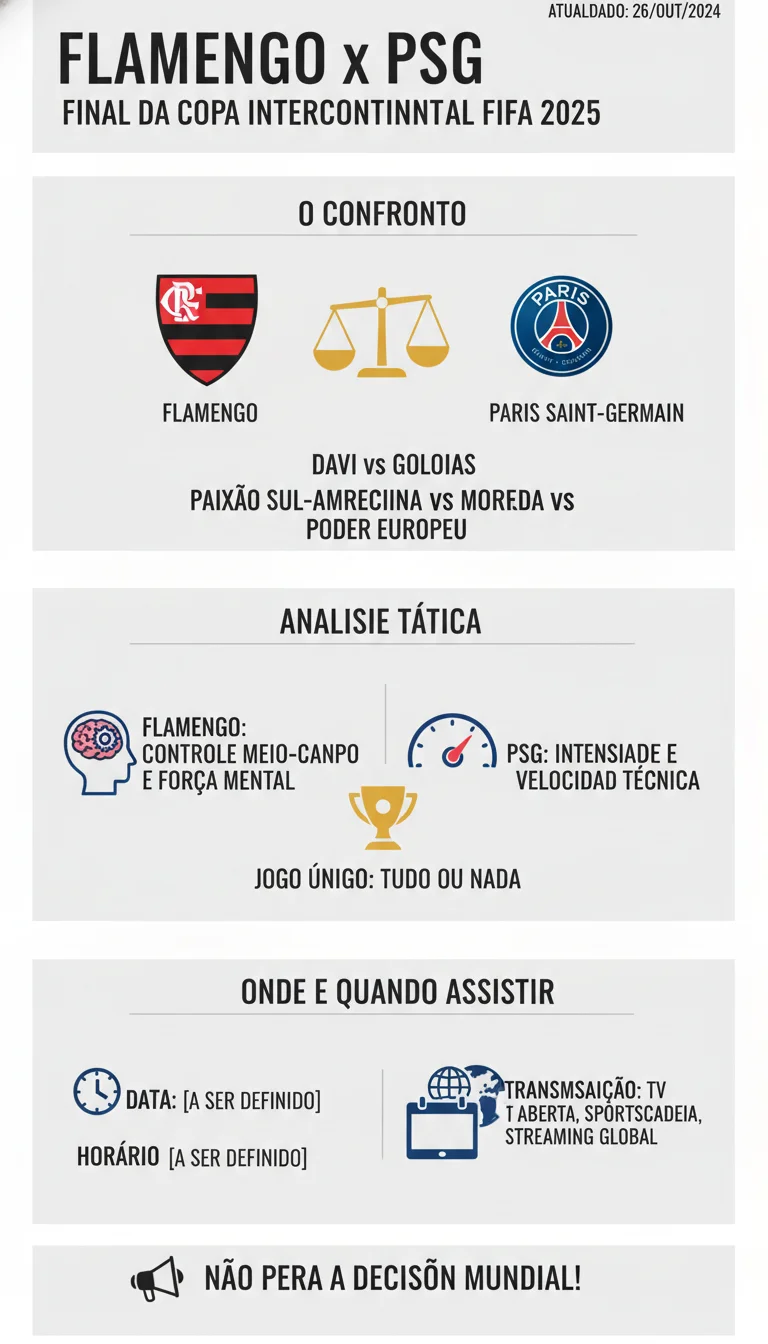 Flamengo x PSG: Guia Completo da Final da Copa Intercontinental da FIFA 2025 – Tática, Horários e Onde Assistir - Infográfico