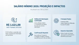 aumento salário mínimo, BPC salário mínimo, cálculo salário mínimo, impacto salário mínimo, novo salário mínimo, PLDO salário mínimo, projeção salário mínimo, R$ 1.621, reajuste salário mínimo, Salário Mínimo 2026, salário mínimo INSS, Valorização Salário Mínimo