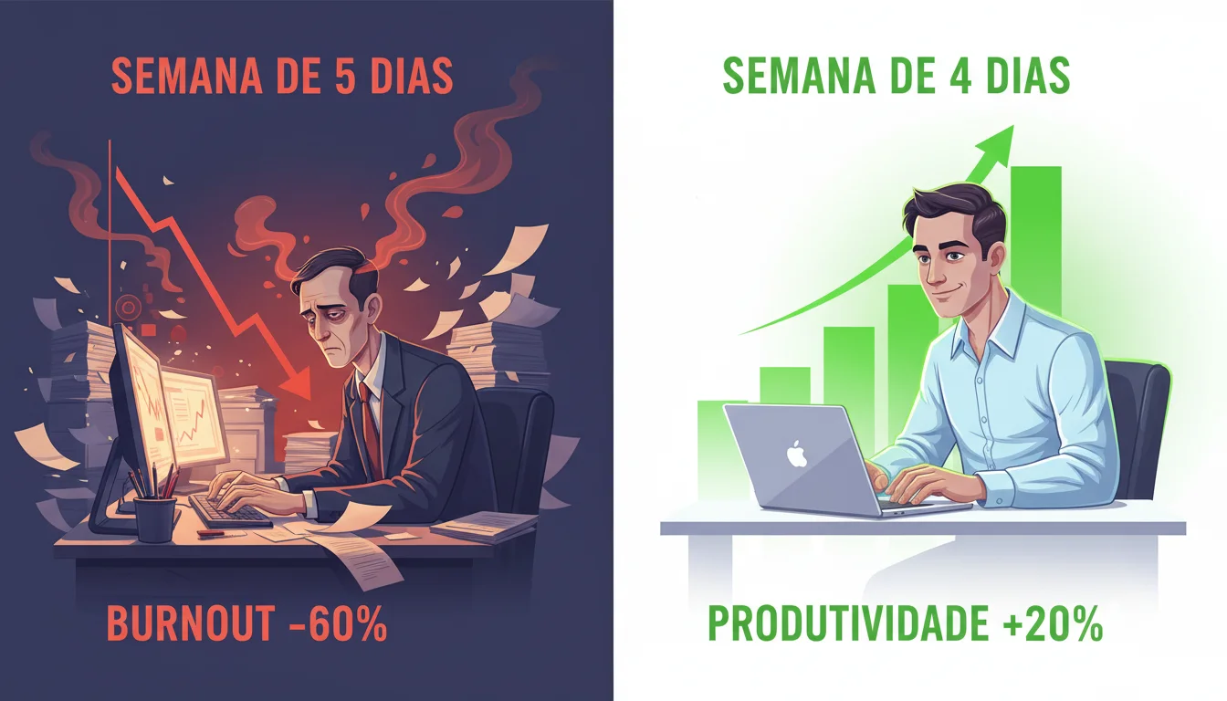 Infográfico com as 4 fases de implementação da semana de 4 dias: Diagnóstico, Otimização, Piloto e Ajuste.