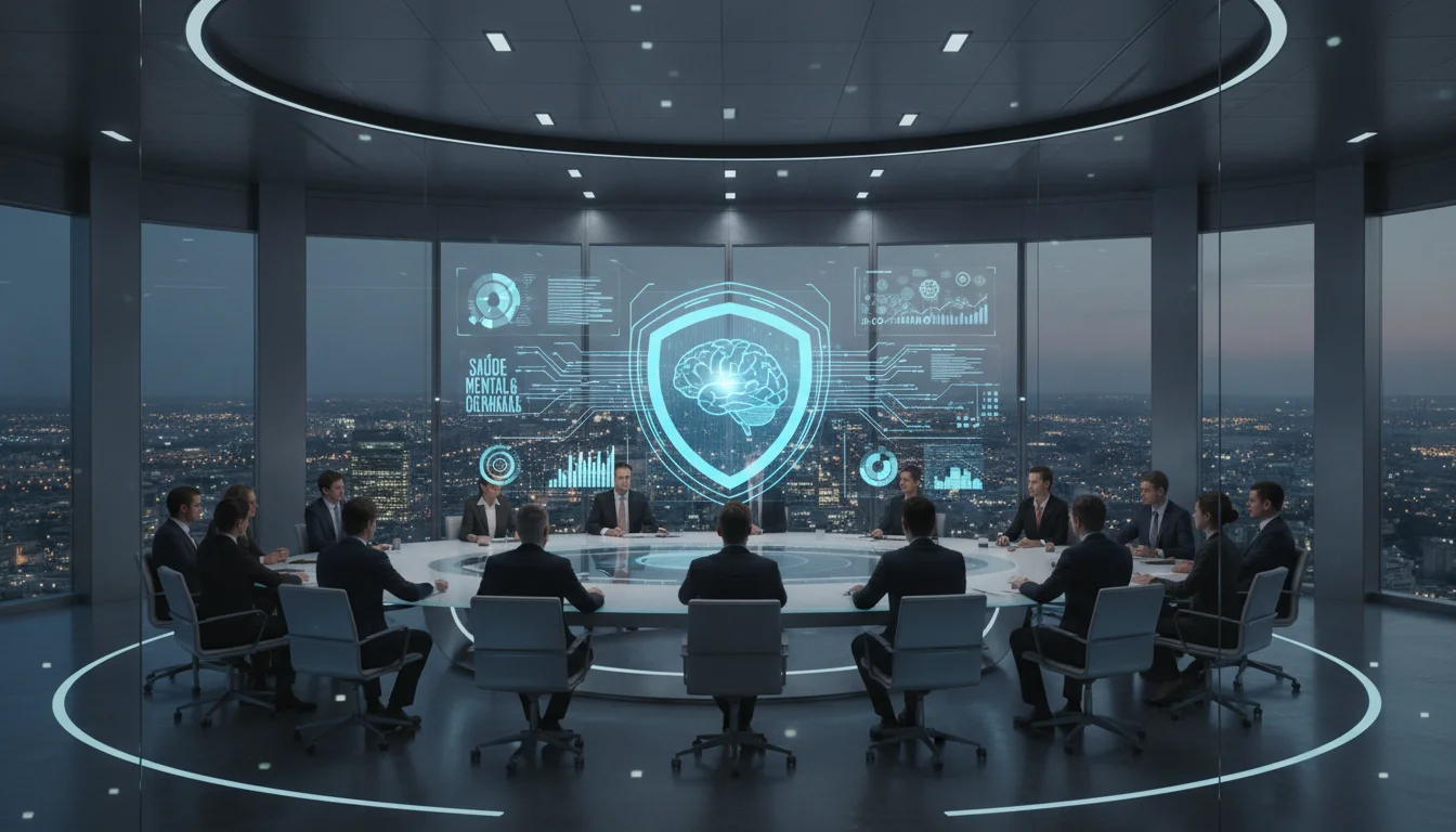 Ilustração sobre conformidade regulatória e saúde mental corporativa em 2026